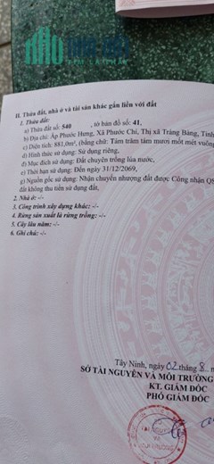 CHÍNH CHỦ CẦN BÁN GẤP LÔ ĐÁT Vị Trí Đẹp Tại Trảng Bàng, Tây Ninh