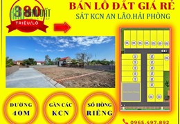 Bán lô đất sổ đỏ giá 380tr/lô gần đường 40m chạy sát khu công nghiệp An Lão Hải Phòng