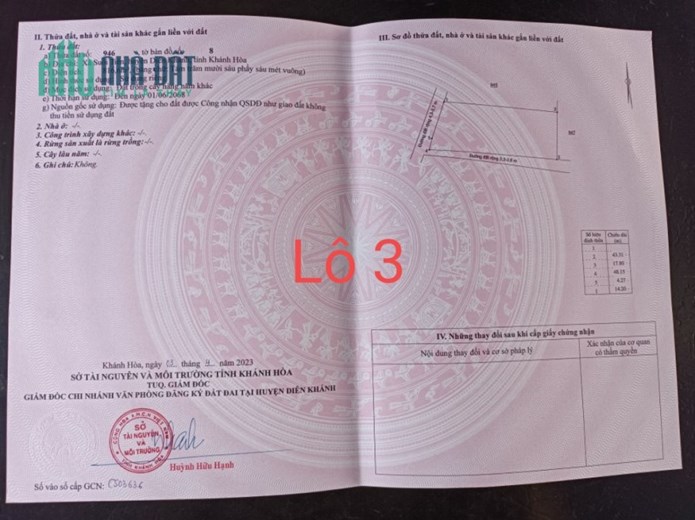 BÁN ĐẤT DIÊN KHÁNH-KHÁNH HÒA QH THỔ GÁI CHỈ TỪ 2TR5/M2-LH 0906 359 868