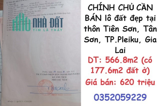 ⭐CHÍNH CHỦ CẦN BÁN lô đất đẹp tại thôn Tiên Sơn, Tân Sơn, TP.Pleiku, Gia Lai; 620tr; 0352059229