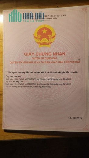 Chính chủ cần bán đất mặt đường ngõ 237 Đằng Hải - Quận Hải An - Hải Phòng