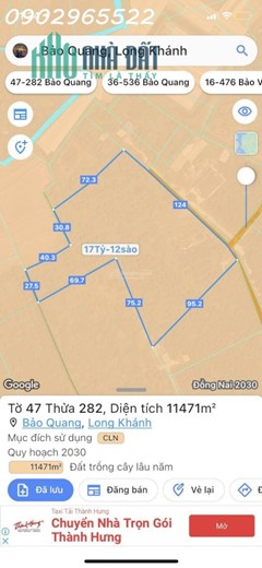 Bán lô đất 11.471 m² xã Bảo Quang, Long Khánh, mặt tiền đường bê tông 110m