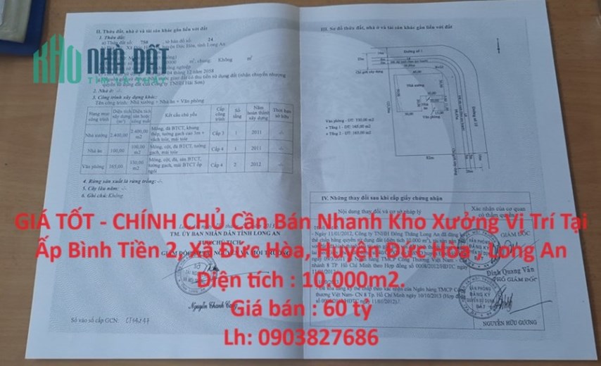 GIÁ TỐT - CHÍNH CHỦ Cần Bán Nhanh Kho Xưởng Vị Trí Tại Tỉnh Long An