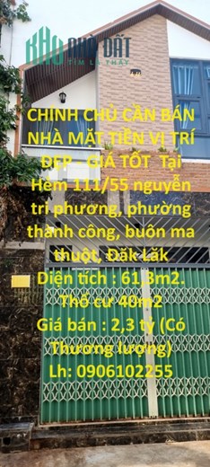 CHÍNH CHỦ CẦN BÁN NHÀ MẶT TIỀN VỊ TRÍ ĐẸP - GIÁ TỐT  Tại Phường Thành Công, TP. Buôn Ma Thuột