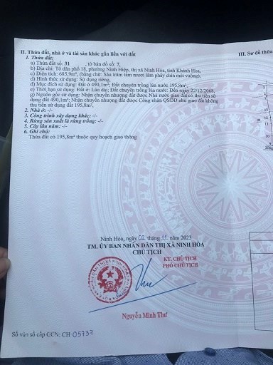 CẦN BÁN ĐẤT Ở TỔ DÂN PHỐ 18, PHƯỜNG NINH HIỆP , THỊ XÃ NINH HÒA , TỈNH KHÁNH HÒA