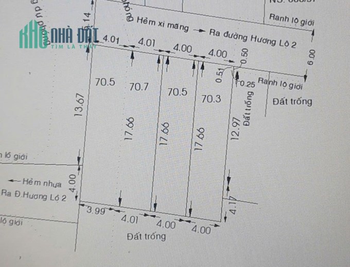 Bán đất đường Hương Lộ 2 Bình Tân 16x18 tổng 282 m2 tiện phân lô gần ngã tư Bốn Xã.