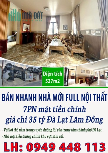 Bán nhanh nhà mới full nội thất 11PN mặt tiền chính giá chỉ 35 tỷ Đà Lạt Lâm Đồng