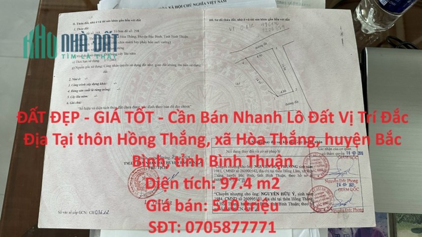 ĐẤT ĐẸP - GIÁ TỐT - Cần Bán Nhanh Lô Đất Vị Trí Đắc Địa Tại  BẮC BÌNH, BÌNH THUẬN