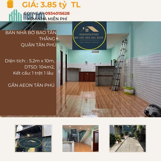 GẤP bán nhà hẻm 1sẹc gần AEON TÂN PHÚ 52m2,2TẦNG,3.85tỷ
