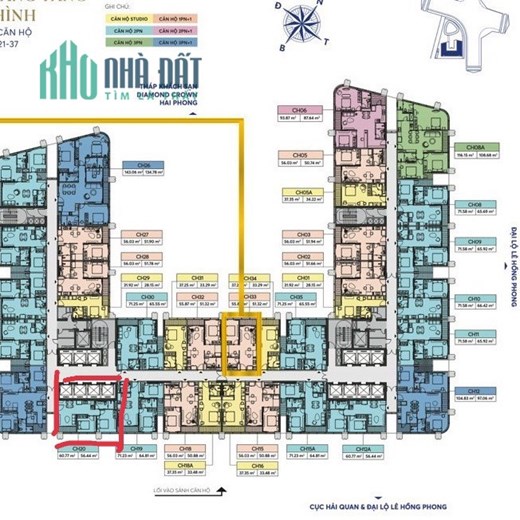 Bán cắt lỗ 400 tr  căn hộ 2 ngủ diên tích 60M  tòa nhà DOJI Lê Hồng Phong