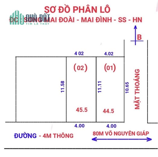 50m ra đường Võ Nguyên Giáp. Bán 44.5m2 tại Song Mai Đoài- Mai Đình- Sóc Sơn. Giá vài trăm