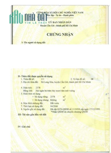*** Bán Đất Vườn Cây Ăn Trái Có Thổ Cư Tại xã Long Hoà ***