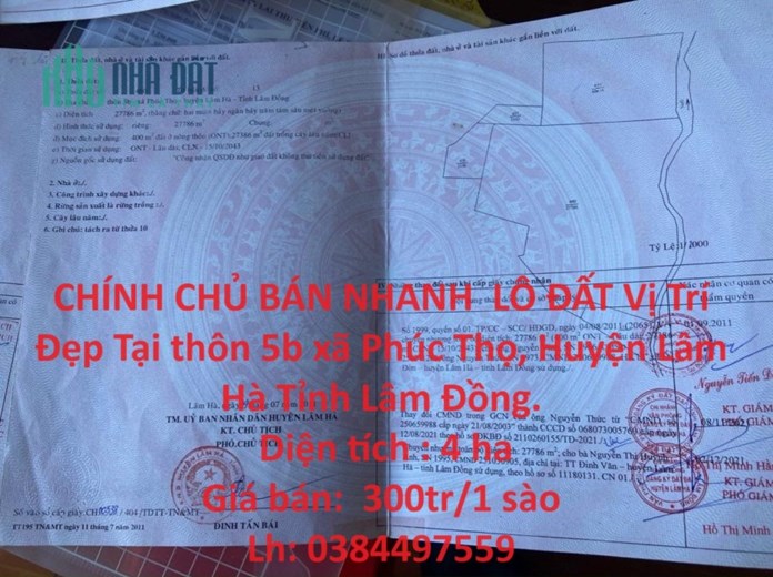 CHÍNH CHỦ BÁN NHANH  LÔ ĐẤT Vị Trí Đẹp Tại Huyện Lâm Hà Tỉnh Lâm Đồng