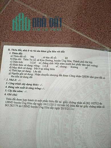 Chính chủ cần bán mảnh đất mặt đường cái, đường 75 đường trục chính Tu Lễ- Kim Đường, Ứng Hoà