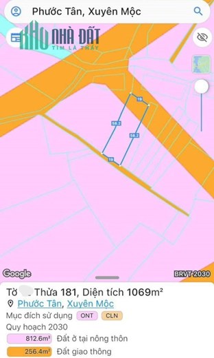 Bán gấp đất thổ cư đường 328 Phước Tân,Xuyên Mộc,Bà Rịa Vũng Tàu Giá NGỘP