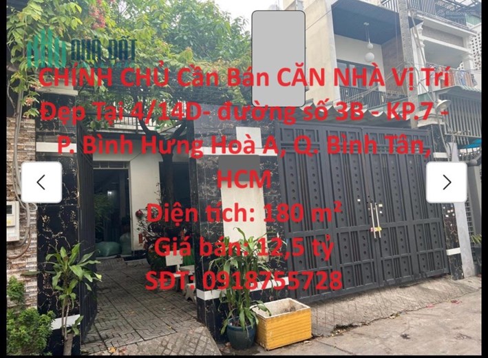 CHÍNH CHỦ Cần Bán CĂN NHÀ Vị Trí Đẹp Tại  phường Bình Hưng Hòa A - Bình Tân - HCM