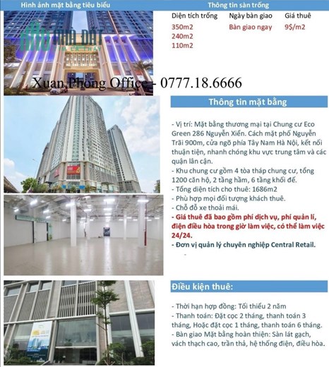 Cho thuê sàn trong trung tâm thương mại giá ưu đãi 8$/m từ 120-250m