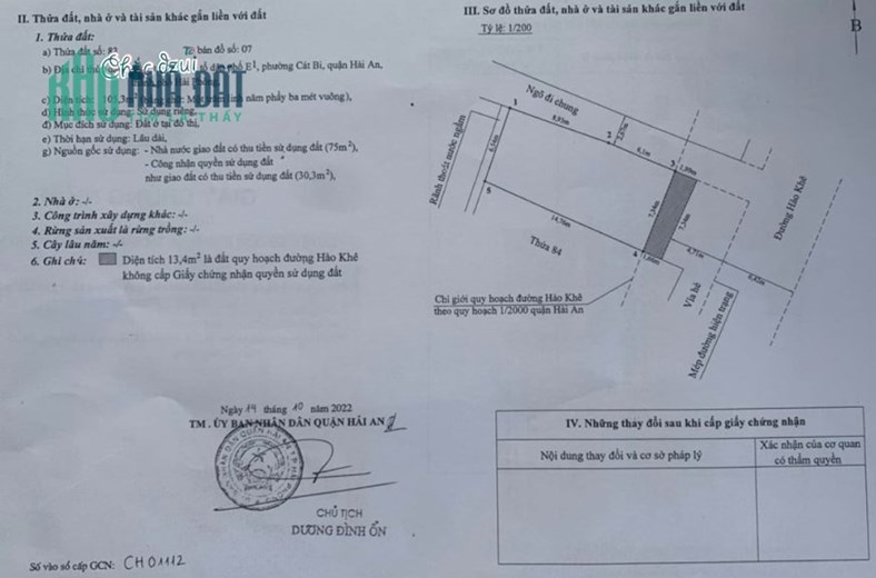 Bán đất mặt đường Hào Khê - Cát Bi, 105m, lô góc, GIÁ 9 tỉ cực đẹp
