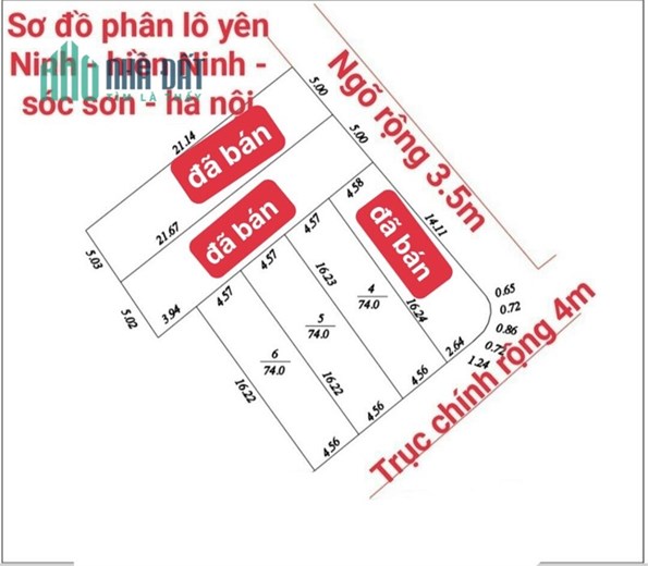 (Đường 5m) bán 74m Yên Ninh - Hiền Ninh - Sóc Sơn - Hà Nội, Sẵn sổ, Full thổ cư