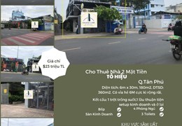 Cho thuê nhà 2 Mặt Tiền Tô Hiệu 180m2,1Lầu, 23 triệu, cạnh trường THPT