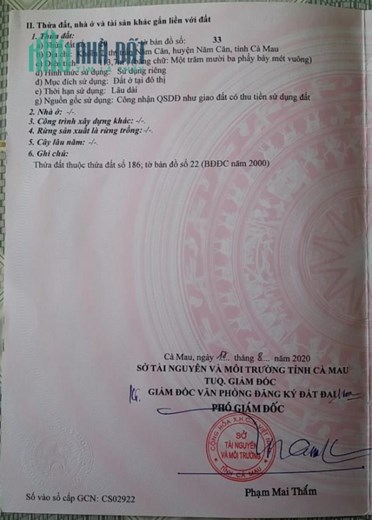 CHÍNH CHỦ BÁN ĐẤT GIÁ THEO CÔNG BỐ NHÀ NƯỚC TẠI TT Năm Căn - Cà Mau