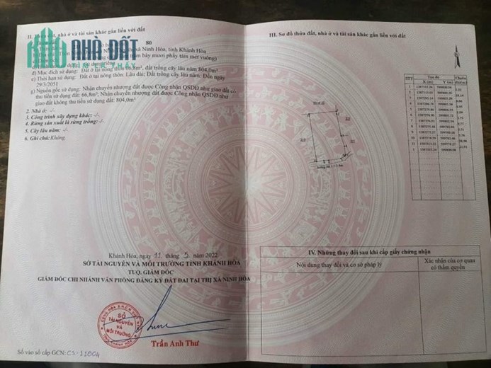 CHÍNH CHỦ BÁN NHANH LÔ ĐẤT TẠI Xã  Ninh Thọ, Ninh Hòa, Khánh Hòa - GIÁ CỰC RẺ