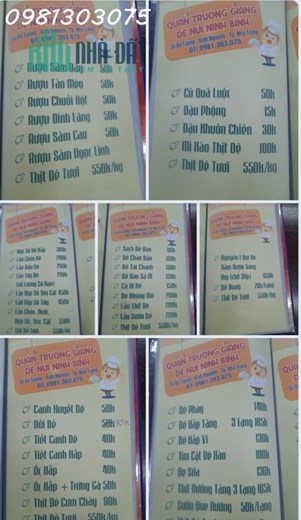 QUÁN TRƯỜNG GIANG CHUYÊN DÊ NÚI NINH BÌNH - Địa chỉ:  54 dã  tượng, P.vĩnh nguyên , Nha trang