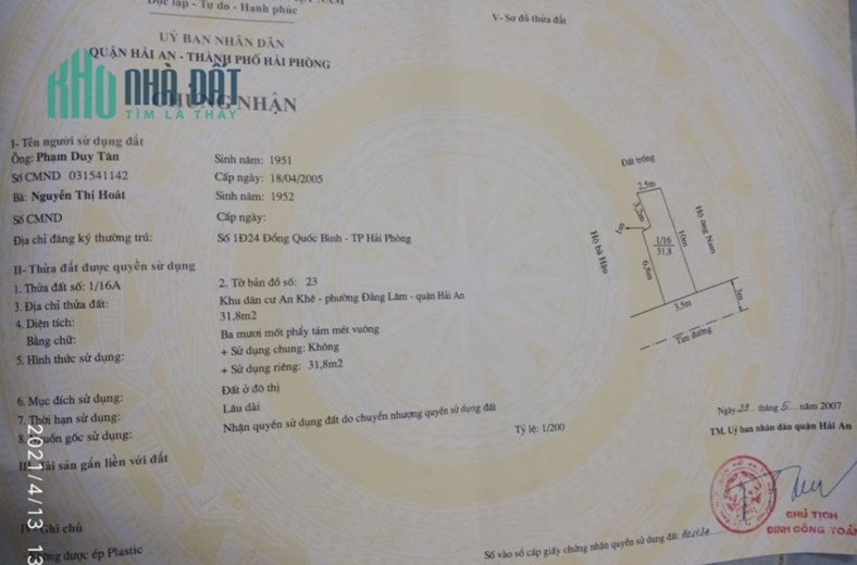 Bán nhà ngõ 193 Văn Cao, diện tích 32m 3 tầng GIÁ 2 tỉ, ô.tô đỗ cửa
