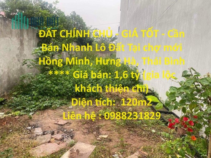 ĐẤT CHÍNH CHỦ - GIÁ TỐT - Cần Bán Nhanh Lô Đất Tại Chợ Mới -  Hồng Minh