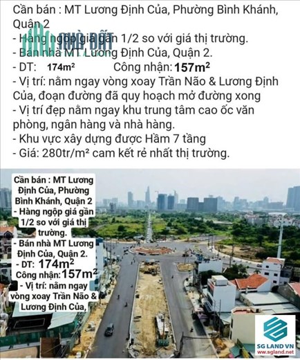 Bán lô đất đẹp mặt tiền đường Lương Định Của Q2 giá ngộp