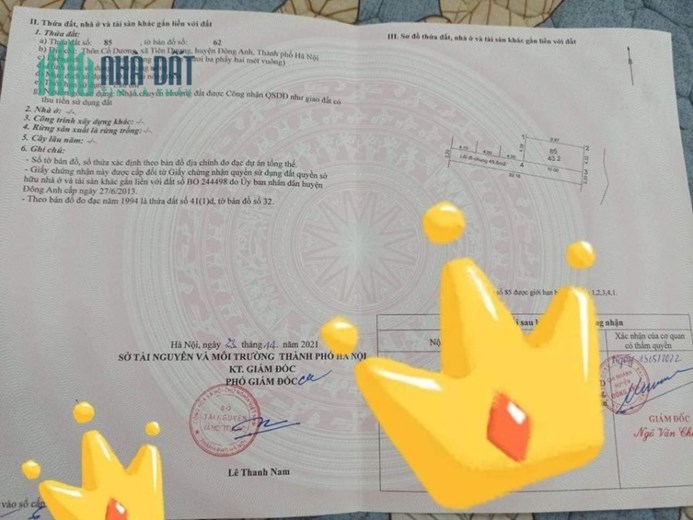 bán gấp 43,2m đất 2 mặt tiền tại Cổ Dương Tiên Dương nhỉnh 2 tỷ