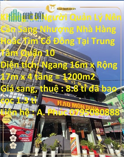 Không Có Người Quản Lý Nên Cần Sang Nhượng Nhà Hàng Hoăc Tìm Cổ Đông Tại Trung Tâm Quận 10