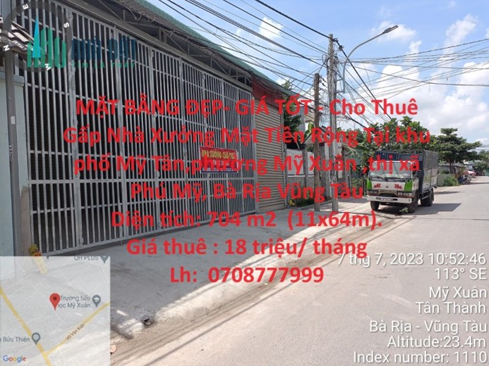 MẶT BẰNG ĐẸP- GIÁ TỐT - Cho Thuê Gấp Nhà Xưởng Mặt Tiền Rộng Tại Mỹ Xuân, TX Phú Mỹ