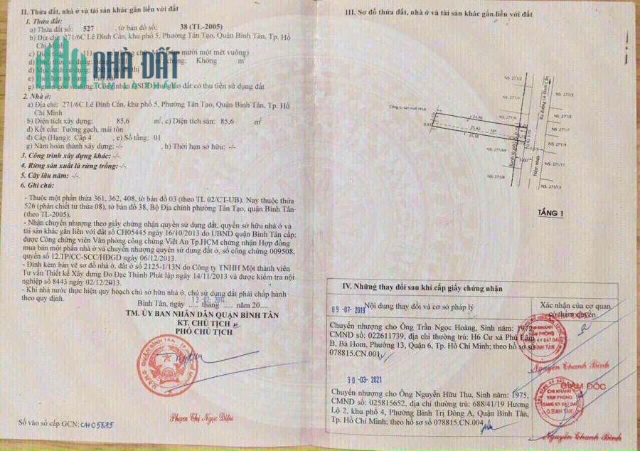 Bán đất 271/6C Lê Đình Cẩn , Tân Tạo, quận Bình Tân