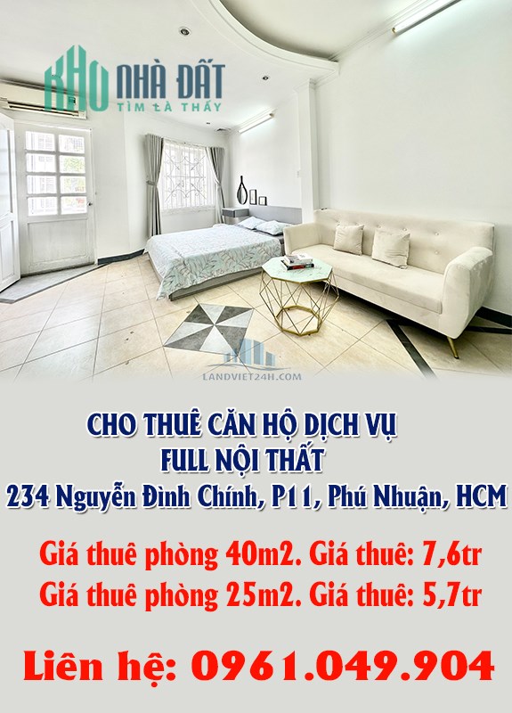 CHO THUÊ CĂN HỘ DỊCH VỤ FULL NỘI THẤT HOT NHẤT KHU VỰC NGUYỄN ĐÌNH CHÍNH-P11- PHÚ NHUẬN