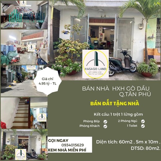SỐC- Bán Đất Tặng nhà HXH Gò Dầu 60m2, 1Lầu, 4.95tỷ