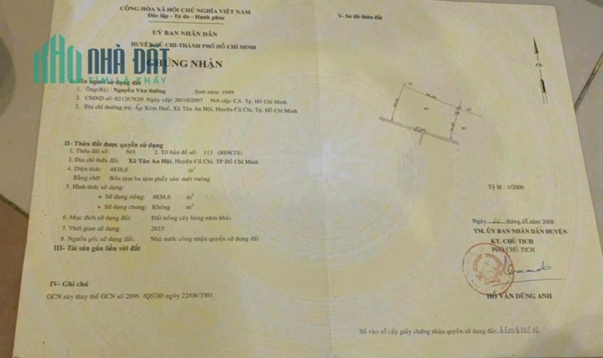 Cần Bán gấp đất vườn 4838.6 m²  tại  huyện Củ Chi -TPHCM