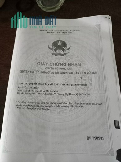 CHÍNH CHỦ CẦN BÁN CĂN NHÀ Vị Trí Đẹp tại phường Tây Thạnh, quận Tân Phú, TPHCM