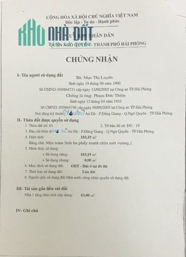 Bán nhà mặt đường An Đà - Ngô Quyền, 100m 2.5 tầng GIÁ 8.6 tỉ