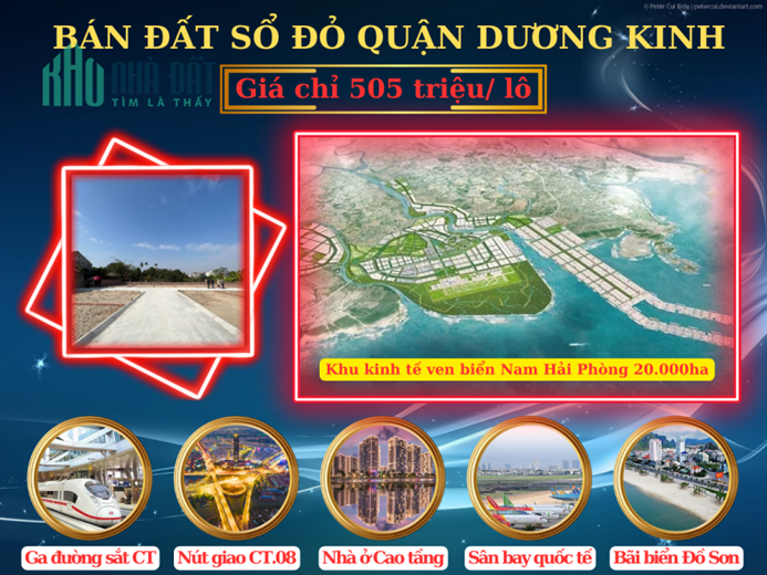 Bán đất trung tâm quận Dương Kinh sát khu tái định cư mới thành phố Hải Phòng giá 505 triệu/ lô.