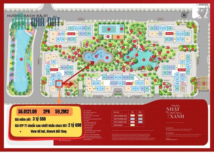 Bán CH The Origami - VHGP căn 2PN 59,2m2 Giá 2tỷ698