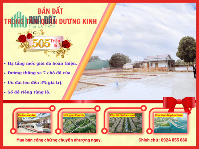 Bán đất quận Dương Kinh giá tốt chỉ 505 triệu/ lô sổ đỏ cạnh đường Sắt Cao tốc Hải Phòng-Lào Cai.