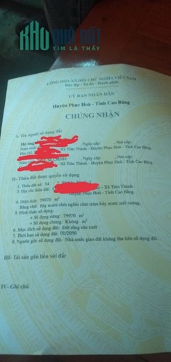 Cần bán Lô Đất Rừng Thuộc Tiên Thành - Phục Hoà - Cao Bằng