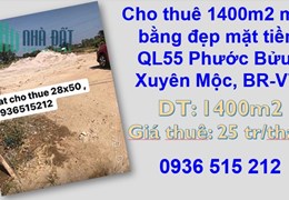⭐Cho thuê 1400m2 mặt bằng đẹp mặt tiền QL55 Phước Bửu, Xuyên Mộc, BR-VT; 25tr/th; 0936515212