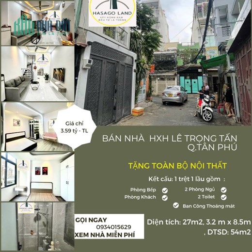 Bán nhà HXH Lê Trọng Tấn 28m2, 1LẦU, 3.59tỷ, TẶNG NỘI THẤT