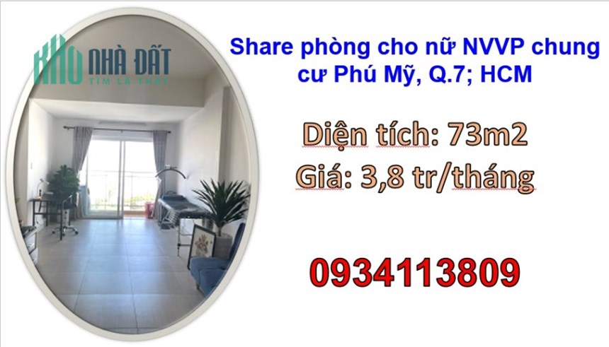 ⭐Share phòng cho nữ NVVP  chung cư Phú Mỹ, Q.7; HCM; 0934113809