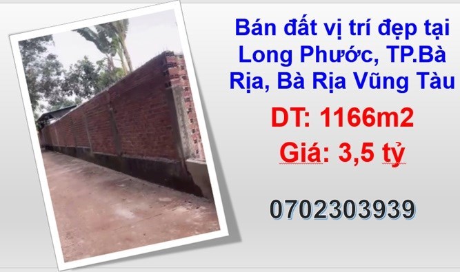 ⭐Bán đất vị trí đẹp tại Long Phước, TP.Bà Rịa, Bà Rịa Vũng Tàu; 3,5tỷ; 0702303939