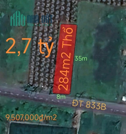 Bán lô đất thổ mặt tiền Tỉnh Lộ 833B giá 2,7 tỷ