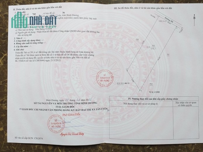 Chính Chủ Cần Bán Đất Tân Uyên (Bình Dương) Đường 12m, Có 1200m Thổ Cư, Giá tốt