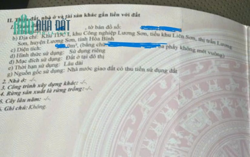 Chính chủ bán đất tái định cư tại tiểu khu Liên Sơn, huyện Lương Sơn, Hòa Bình